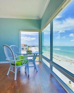 Balcony overlooking the beach.