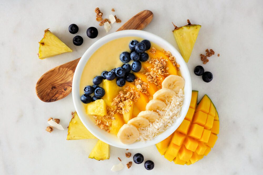 Madeira Beach Rentals Meal: A tropical oatmeal bowl is pictured, which is a recipe you can create in Shoreline Resort's Madeira Beach Rentals.